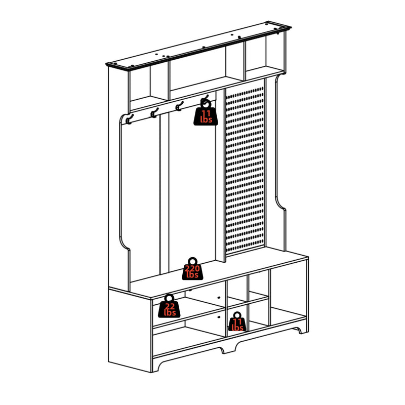 Hall Cabinet with Storage Shelves and Pegboard, for Hallways, Halls and Bedrooms