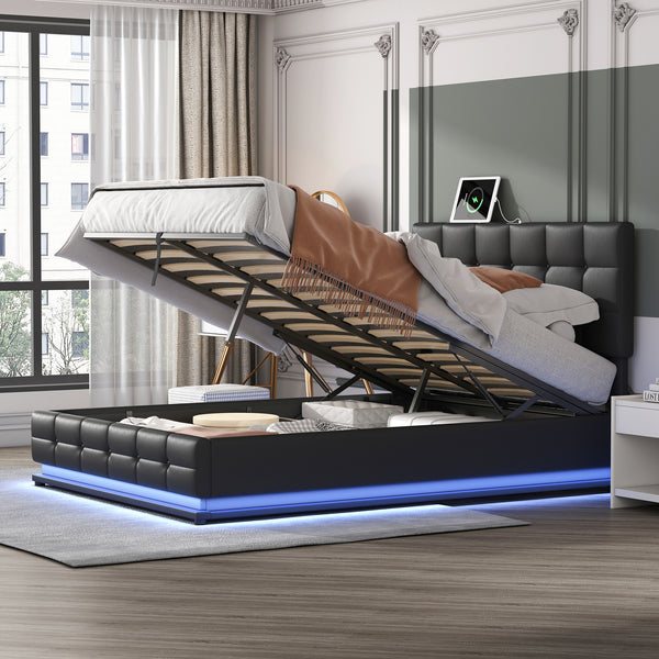 Tufted Bed with Hydraulic Storage System