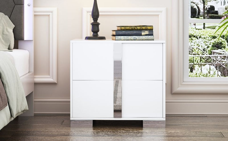 Elegant Nightstand with Mirrored Metal Handle