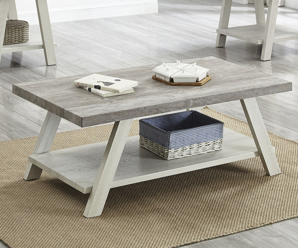 Two-Tone Wood Coffee Table Gray and Beige