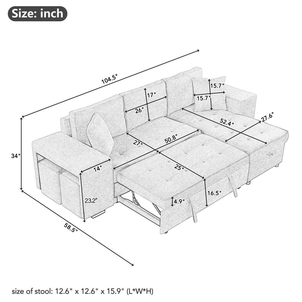 Pull Out Sleeper Sofa Reversible L-Shape