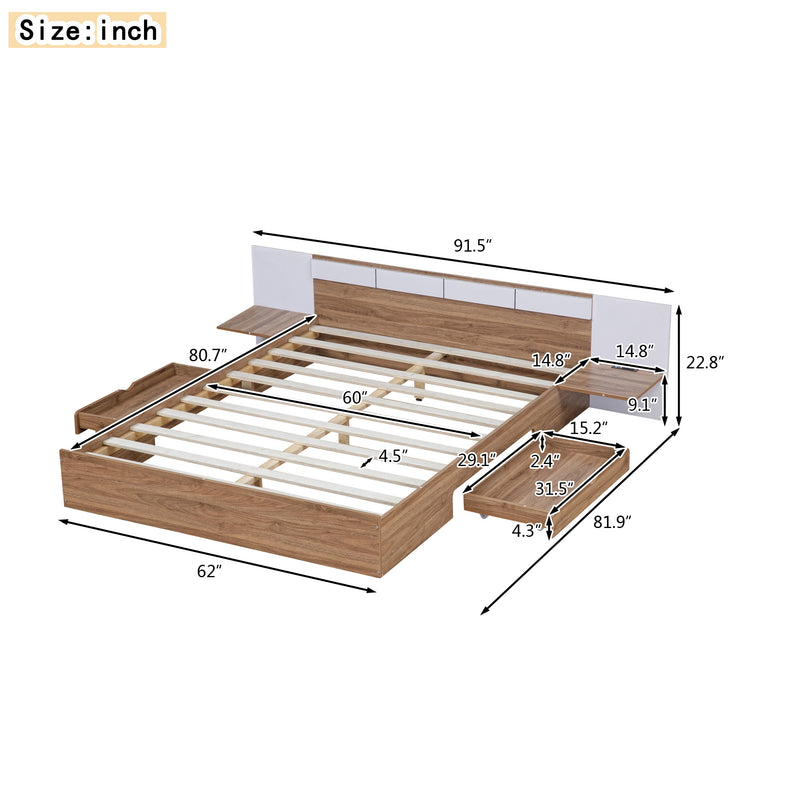 Queen Size Platform Bed with Headboard, Drawers, Shelves, USB Ports and Sockets