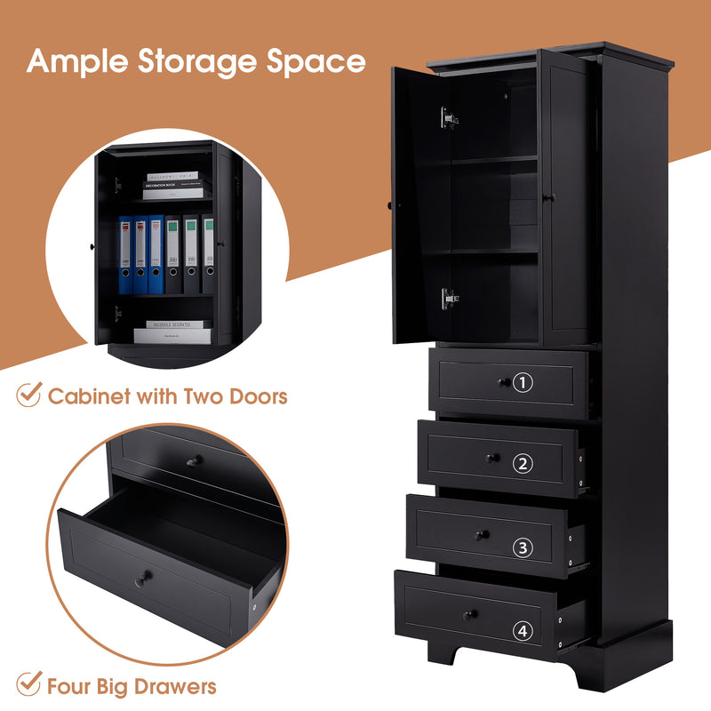 Storage Cabinet with 2 Doors and 4 Drawers for Bathroom