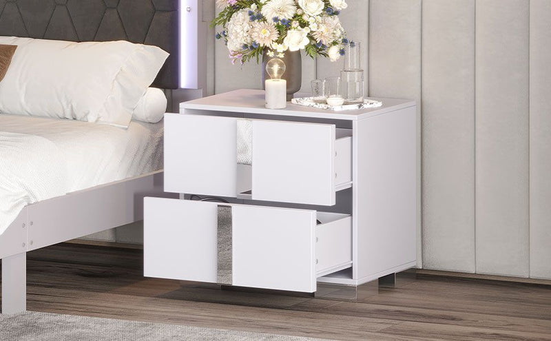 Elegant Nightstand with Mirrored Metal Handle