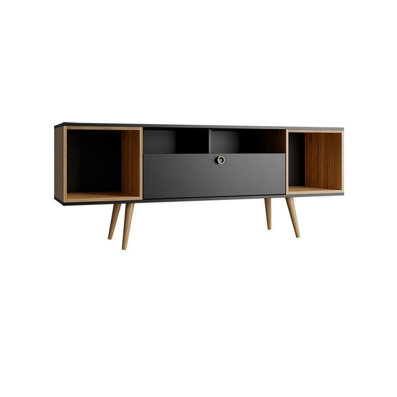 Manhattan Comfort Theodore TV Stand with 6 Shelves in Black and Cinnamon