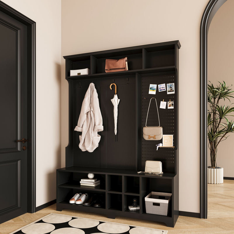 Hall Cabinet with Storage Shelves and Pegboard, for Hallways, Halls and Bedrooms