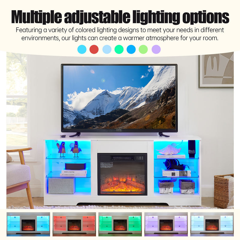 Electric Fireplace TV Stand with Glass Shelves