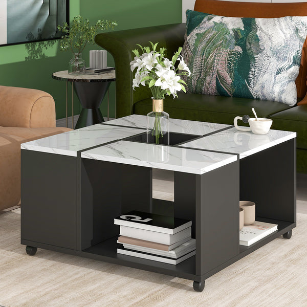 Modern 2 layer Coffee Table with Casters