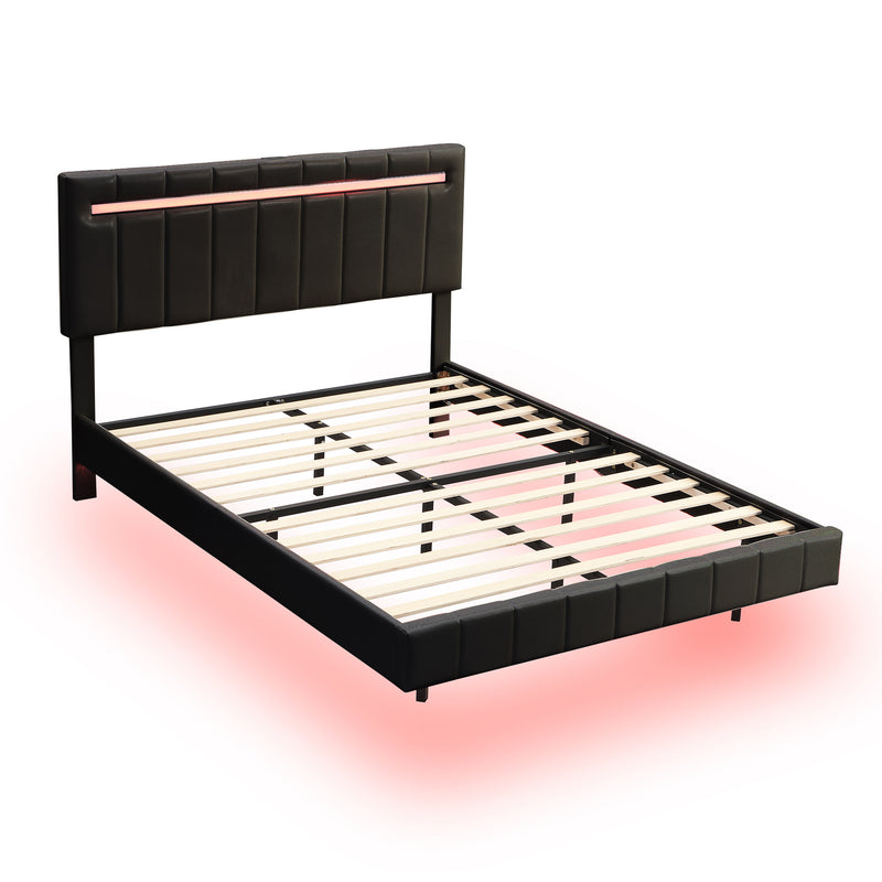 Queen Size Floating Bed Frame with LED Lights