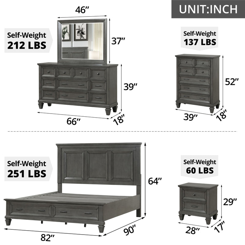 6 Piece Set King Size Wood Bed 2 Nightstands