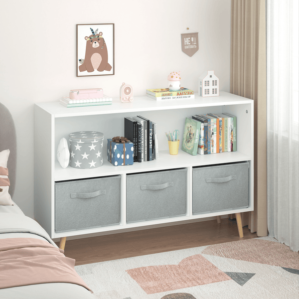 Children's Book Display With Collapsible Fabric Drawers