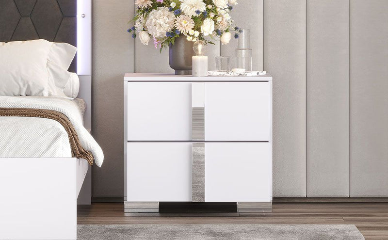 Elegant Nightstand with Mirrored Metal Handle