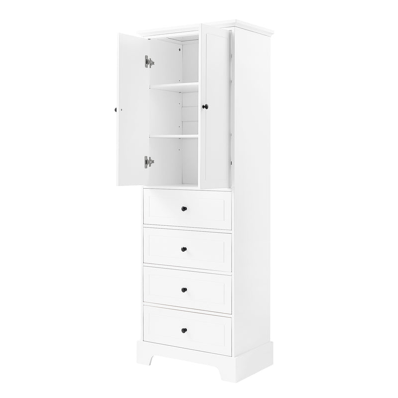 Storage Cabinet with 2 Doors and 4 Drawers for Bathroom