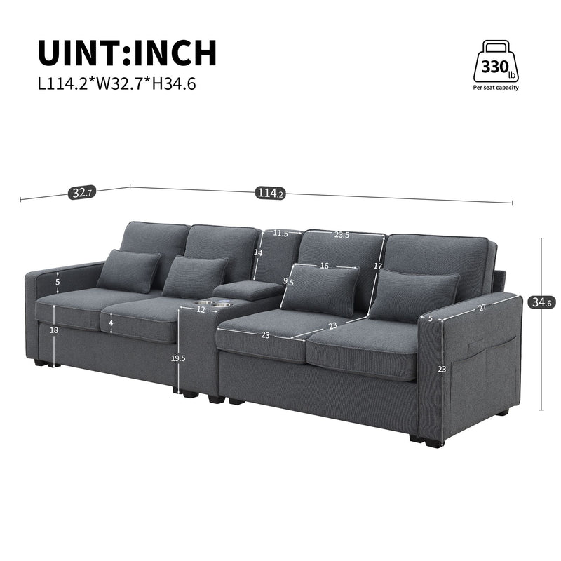 Upholstered Sofa with Console