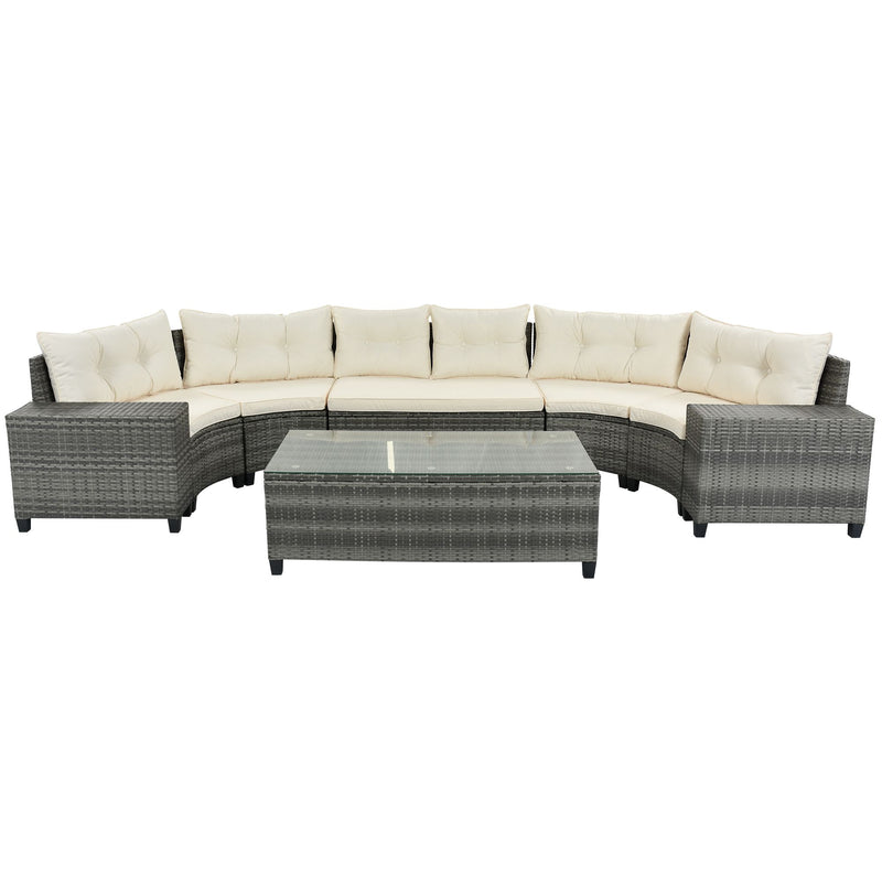 8-pieces Outdoor Wicker Round Sofa Set