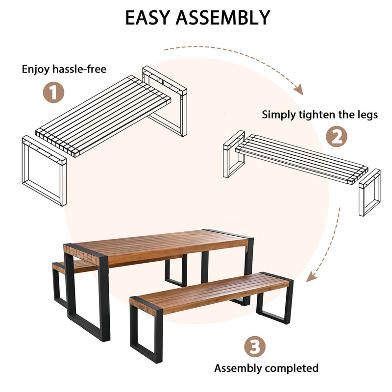 Outdoor Dining Table With 2 Benches