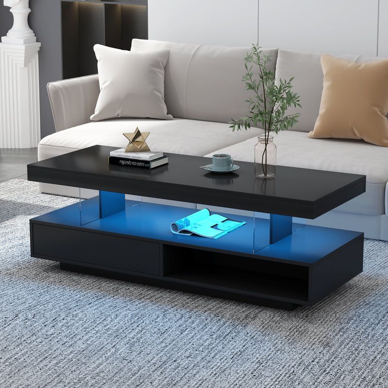 Modern LED Center Table with Display Shelves