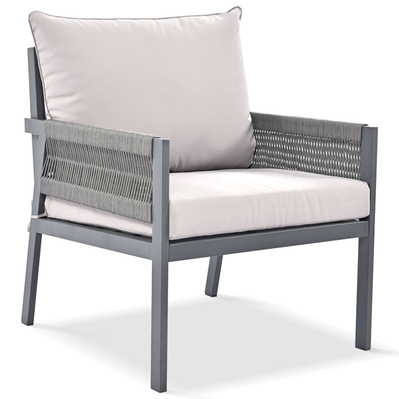 Rope Patio Furniture Set with Tempered Glass Table(Grey)