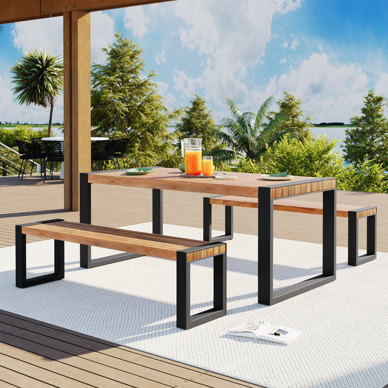 Outdoor Dining Table With 2 Benches