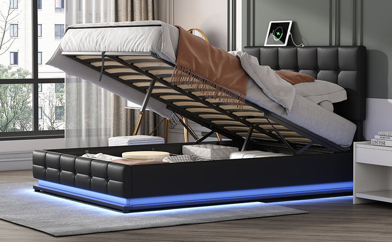 Tufted Bed with Hydraulic Storage System