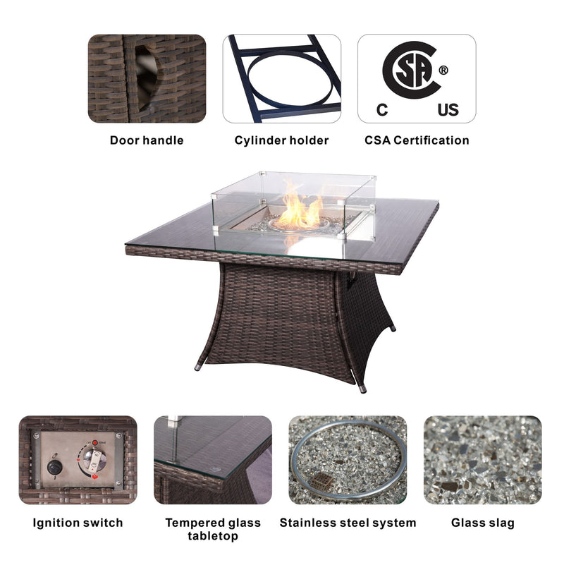 Outdoor Rattan 50,000BTU Propane Gas Fire Pit Table