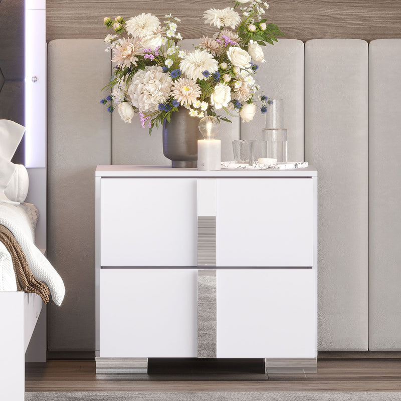 Elegant Nightstand with Mirrored Metal Handle