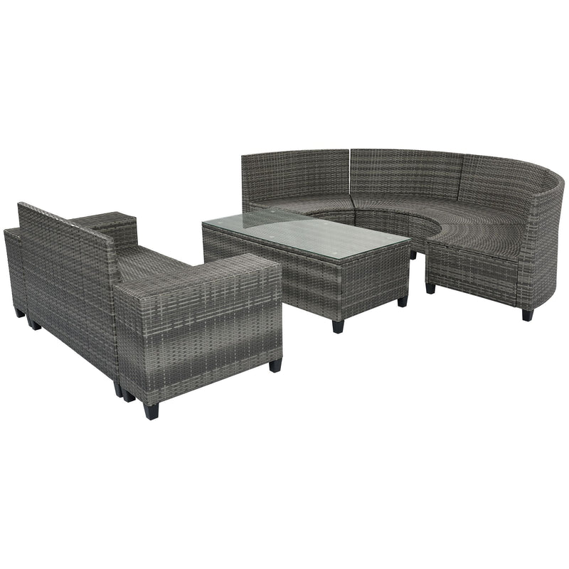 8-pieces Outdoor Wicker Round Sofa Set