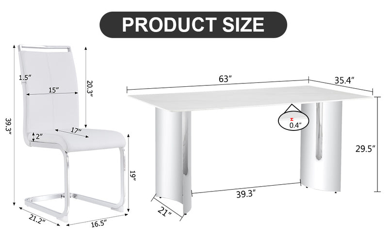 Modern marble dining table with white seats