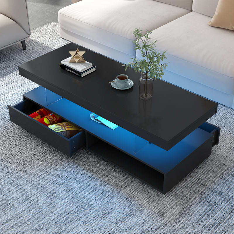 Modern LED Center Table with Display Shelves