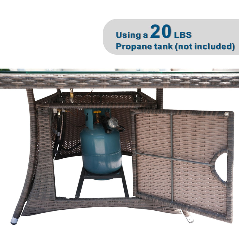 Outdoor Rattan 50,000BTU Propane Gas Fire Pit Table