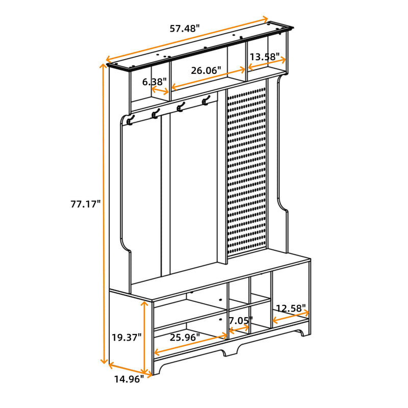 Hall Cabinet with Storage Shelves and Pegboard, for Hallways, Halls and Bedrooms