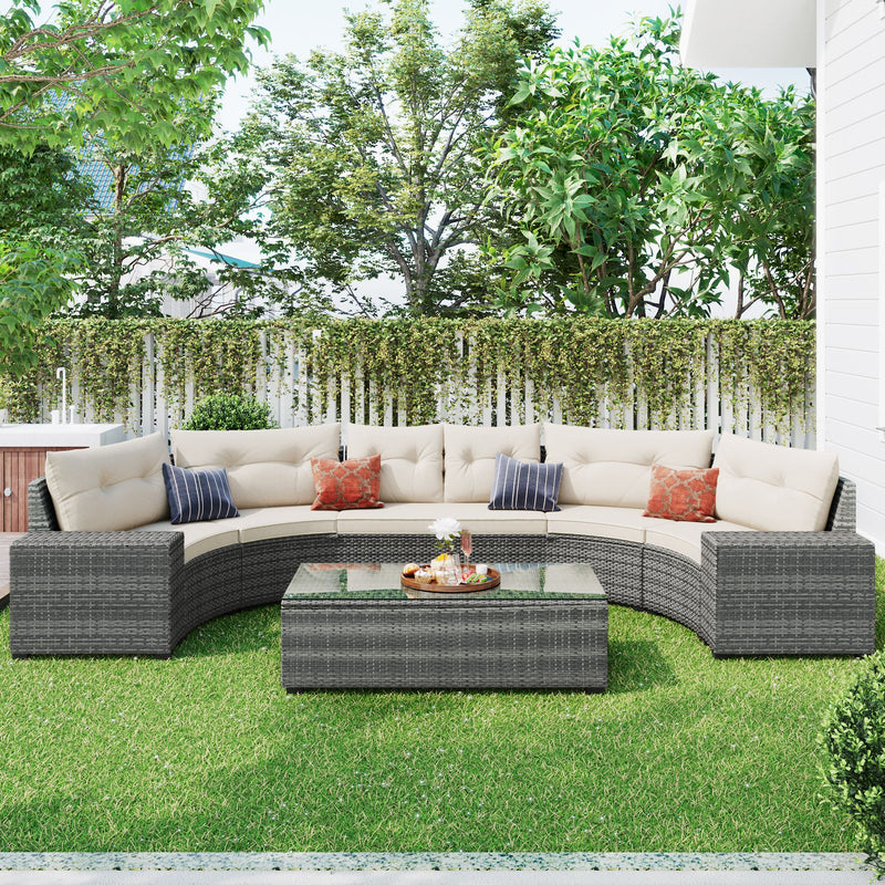 8-pieces Outdoor Wicker Round Sofa Set