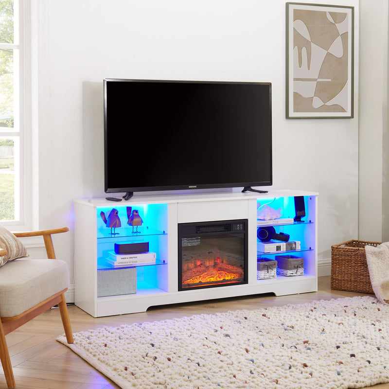 Electric Fireplace TV Stand with Glass Shelves