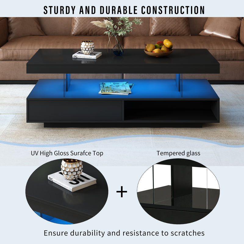 Modern LED Center Table with Display Shelves