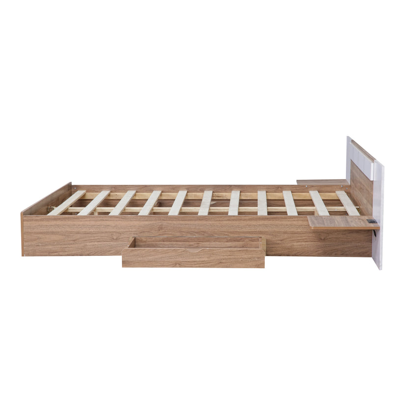 Queen Size Platform Bed with Headboard, Drawers, Shelves, USB Ports and Sockets