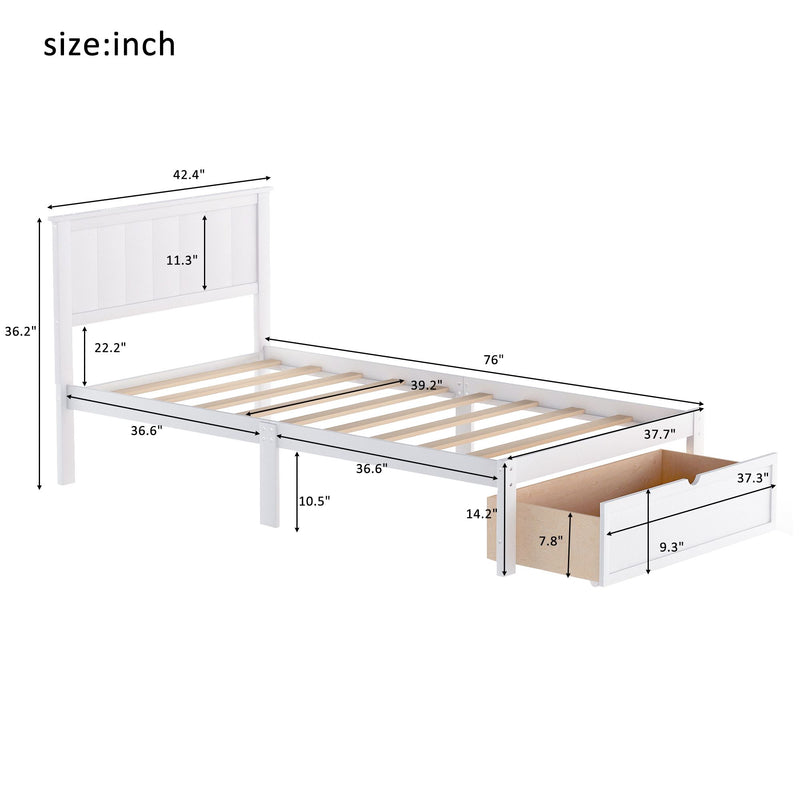 Twin Platform Bed with Under bed Drawers