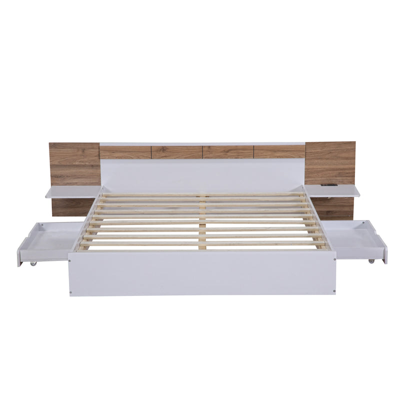 Queen Size Platform Bed with Headboard, Drawers, Shelves, USB Ports and Sockets