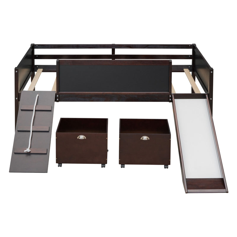 Twin size Loft Bed Wood Bed with Two Storage Boxes