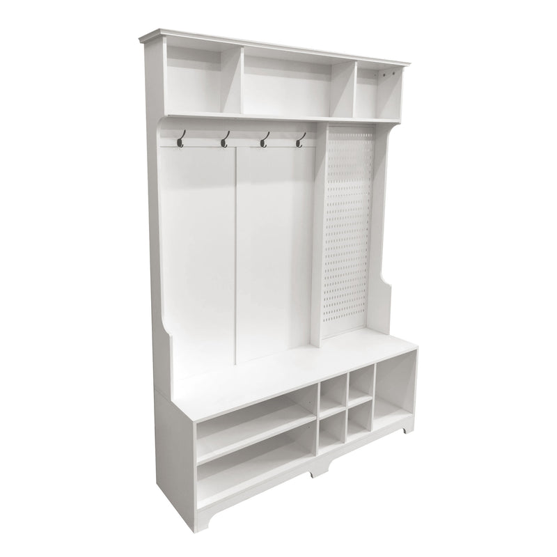 Hall Cabinet with Storage Shelves and Pegboard, for Hallways, Halls and Bedrooms