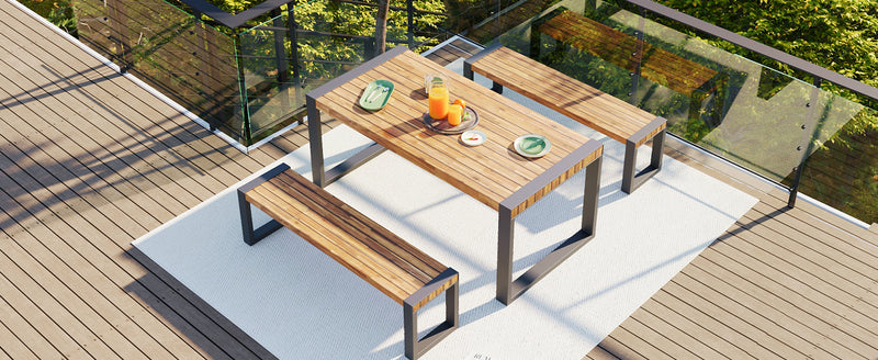 Outdoor Dining Table With 2 Benches