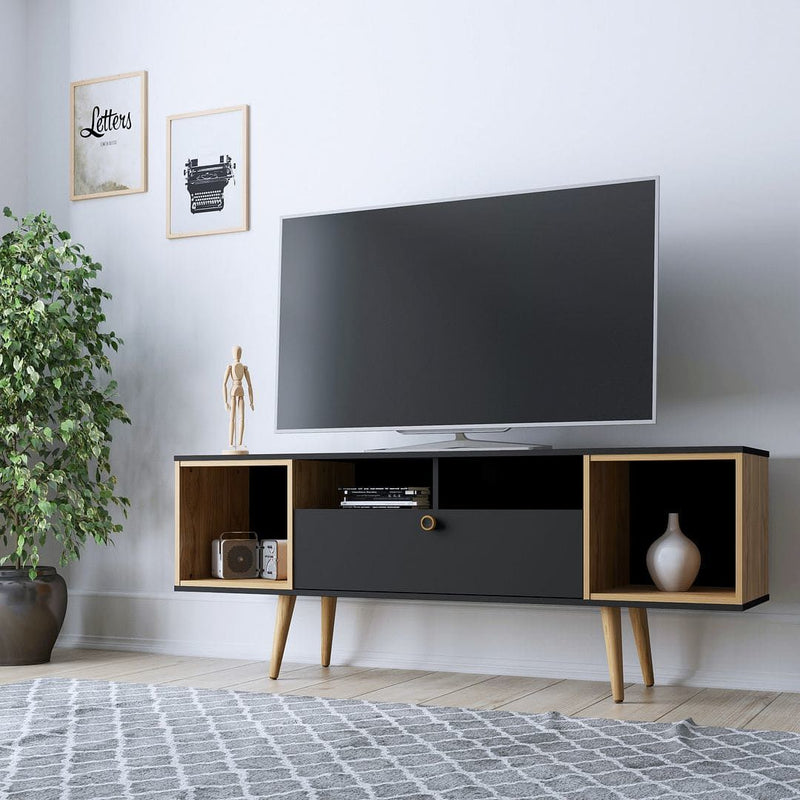 Manhattan Comfort Theodore TV Stand with 6 Shelves in Black and Cinnamon