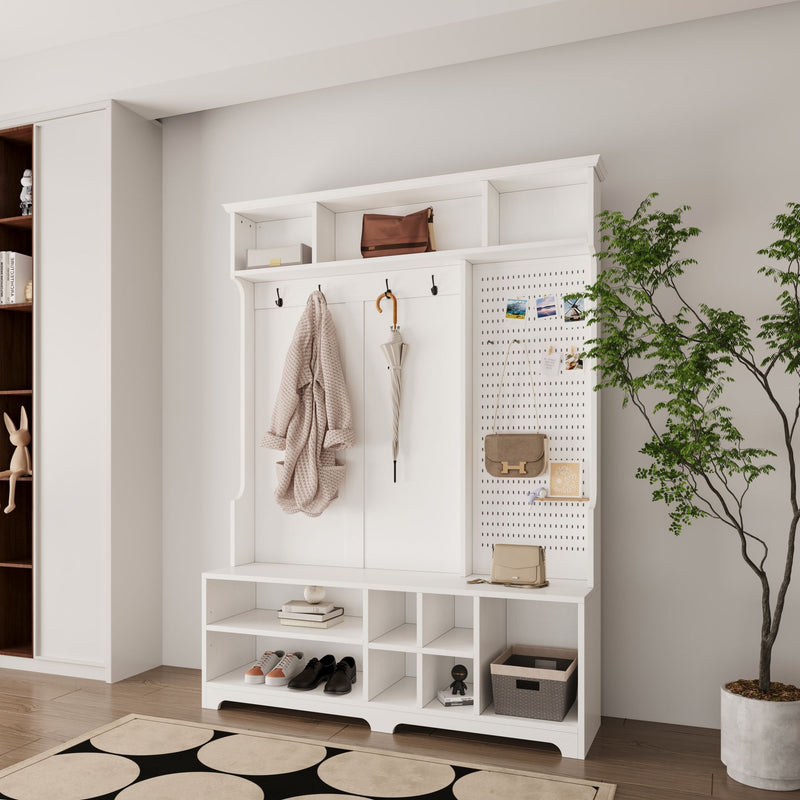 Hall Cabinet with Storage Shelves and Pegboard, for Hallways, Halls and Bedrooms