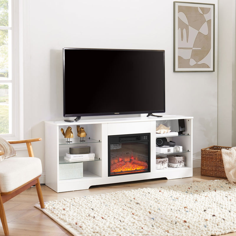 Electric Fireplace TV Stand with Glass Shelves