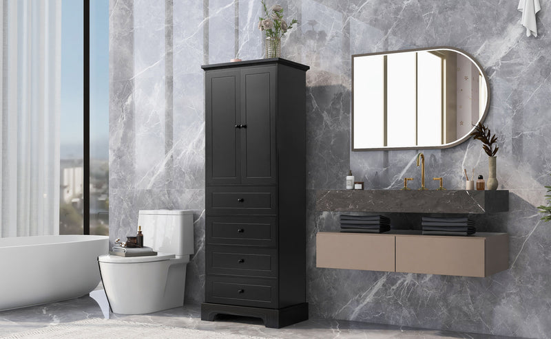 Storage Cabinet with 2 Doors and 4 Drawers for Bathroom