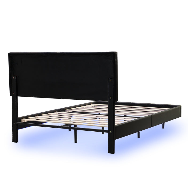 Queen Size Floating Bed Frame with LED Lights