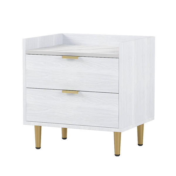 Wooden Nightstand with Marbling Worktop White