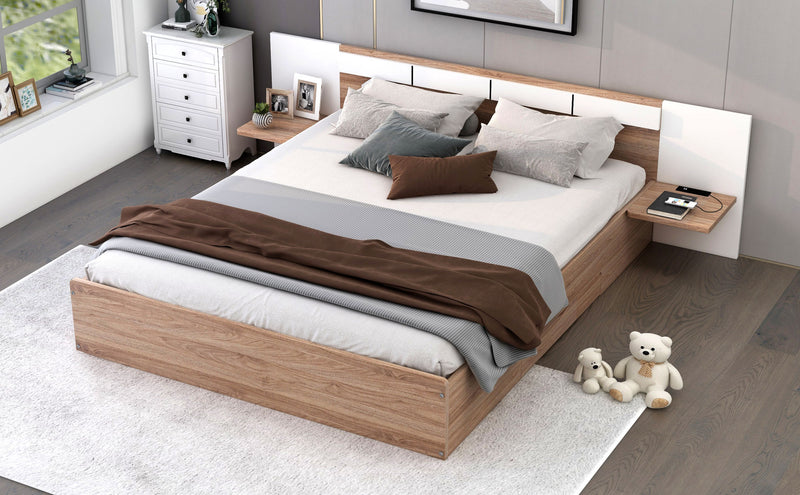 Queen Size Platform Bed with Headboard, Drawers, Shelves, USB Ports and Sockets