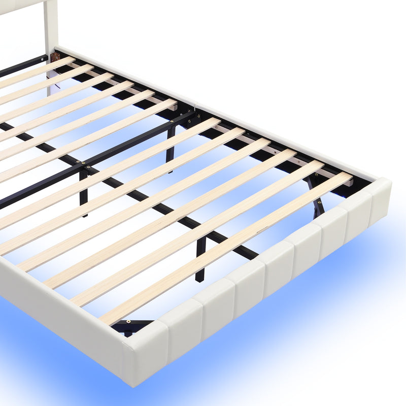 Queen Size Floating Bed Frame with LED Lights