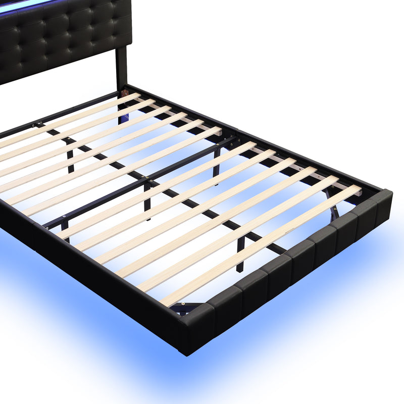 Queen Size Floating Bed Frame with LED Lights