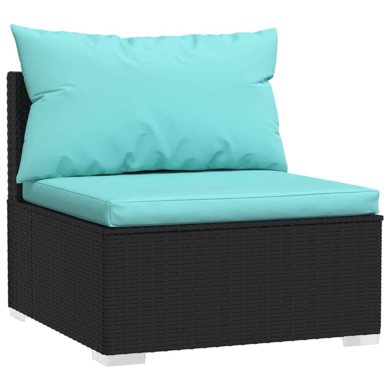 Patio Lounge Set with Cushions Poly Rattan Black